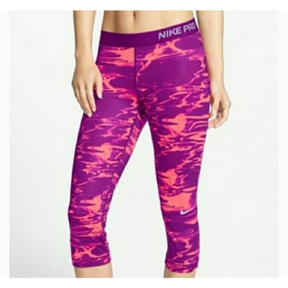 Nike Pants - Nike womens Pro Orange Purple Swirl Capri Legging Small